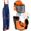 3-teiliges Forstschutzset, blau Latzhose, Stiefel, Helm